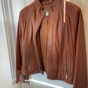 Michael Kors Tan Leather Jacket with Gold Hardware